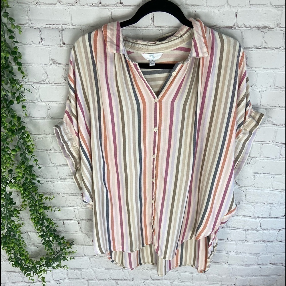 Time AND TRU STRIPED BUTTON DOWN BLOUSE XL NWOT